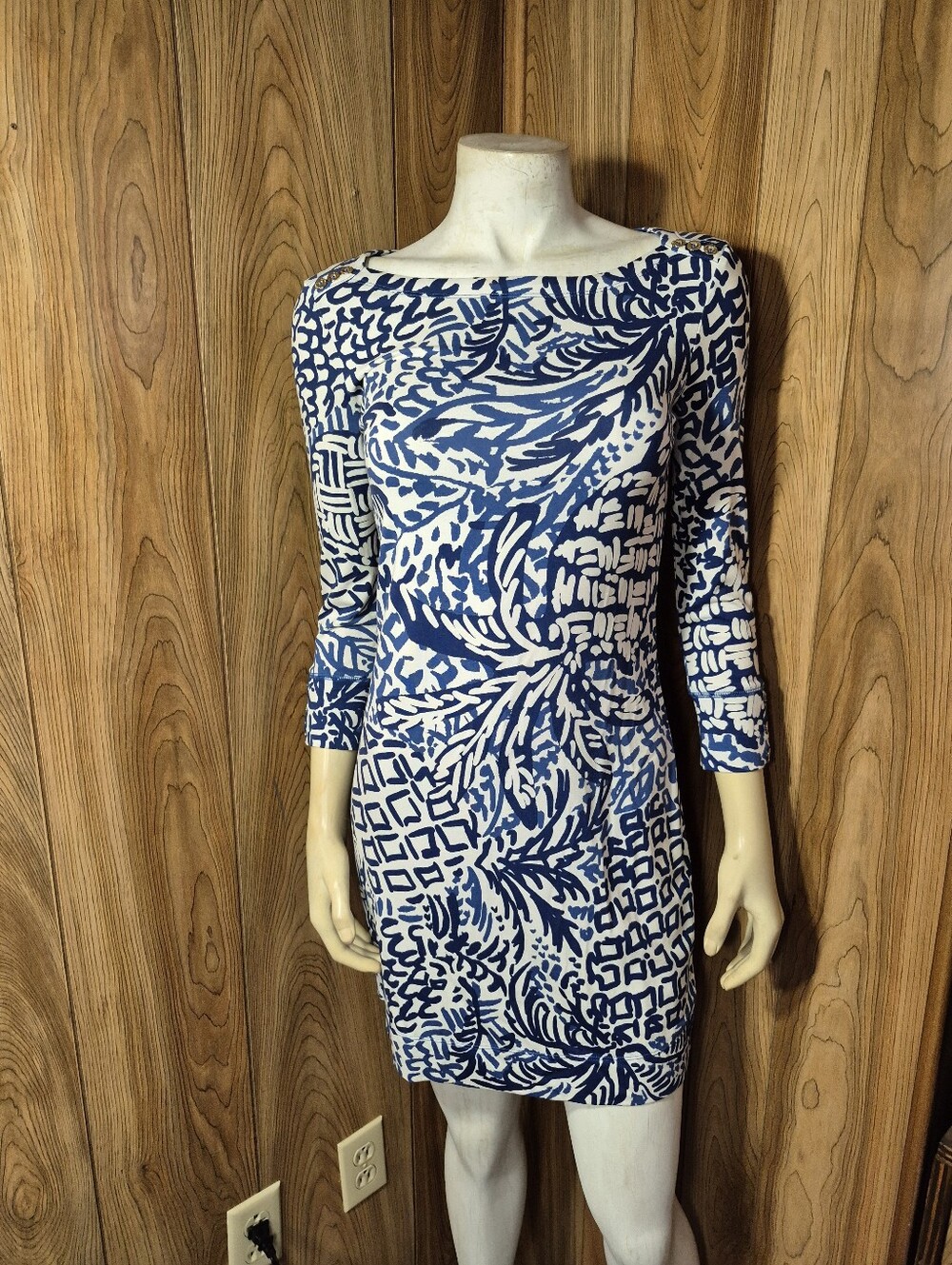 Lilly Pulitzer Sophie Dress UPF 50+ Indigo Homeslice Print White Blue Sz XS .gre